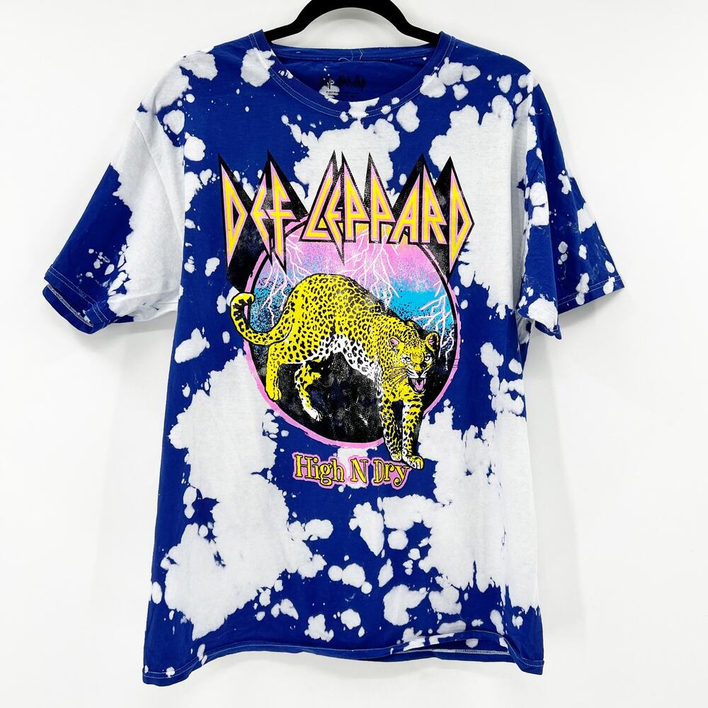 Def Leppard Unisex Blue Tie Dye Graphic Print Short Sleeve Band Tee T Shirt‎ S